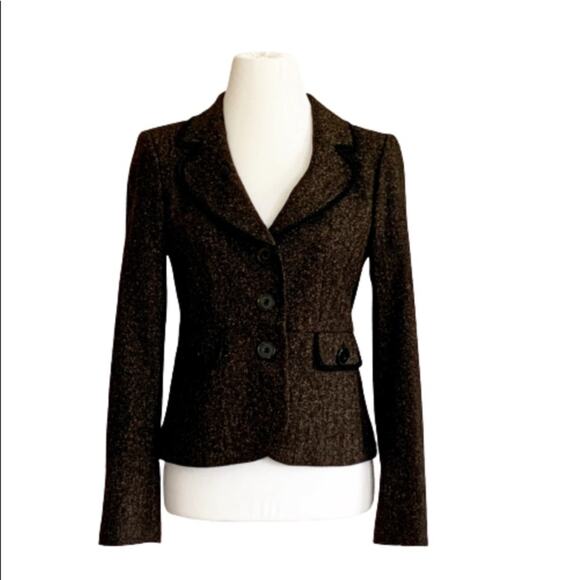 Semantiks Blazer Brown Tan Wool Blend Tweed Button Front Pockets Fitted Size 0 - Picture 3 of 13